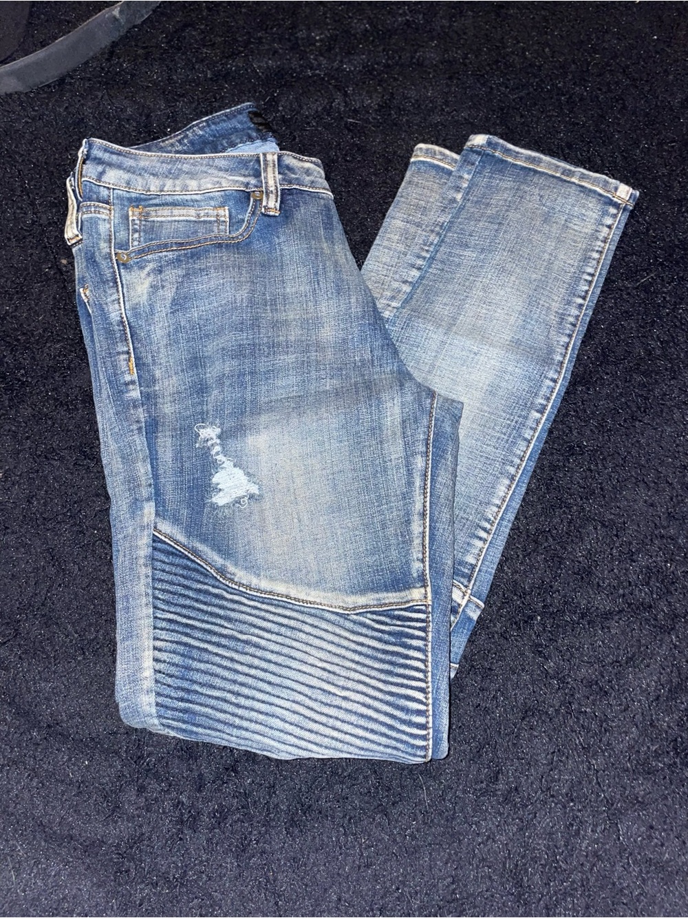Rue21 Men's Blue Distressed Moto Skinny Jeans